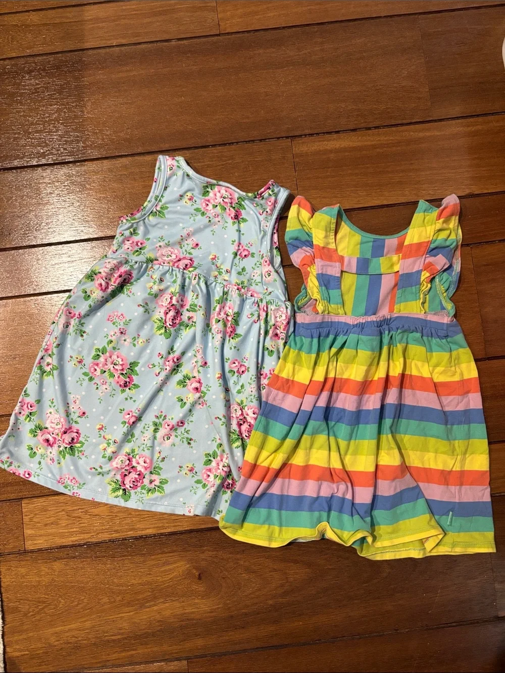 Bundle of Girls Summer Dresses Floral and Rainbow Size 4